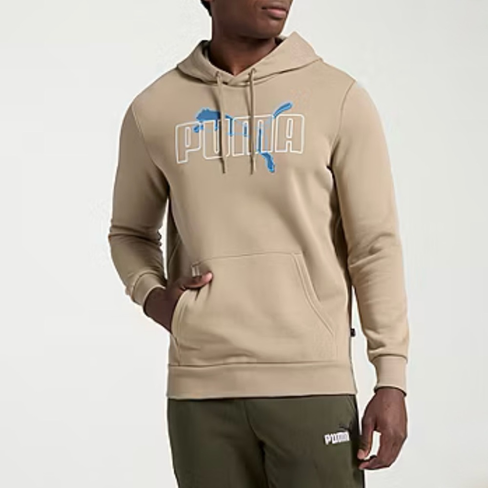 PUMA Men's Tan Hoodie Essentials Big Logo Fleece Sweatshirt Pullover Sz M NWT